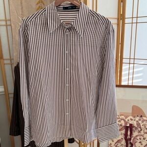 Mango Striped Button Front Shirt Brown & White Size M